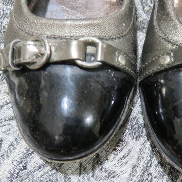 BOGO AGL Black Silverish Leather Cap Toe Ballet Flat Size 8 scrunched slip on 8 - Picture 3 of 13
